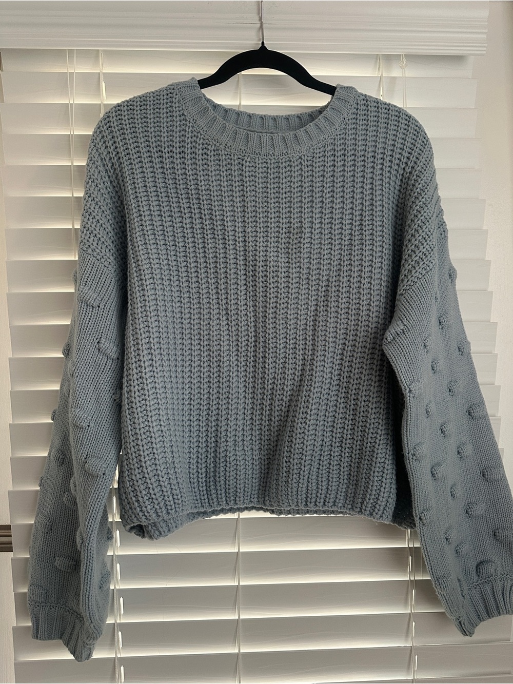 Moon & Madison PomPom light blue chunky sweater